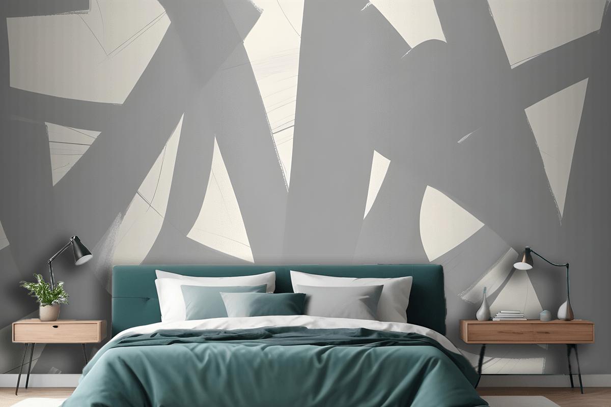 Gray Japanese Calligraphy Abstract Wallpaper Mural