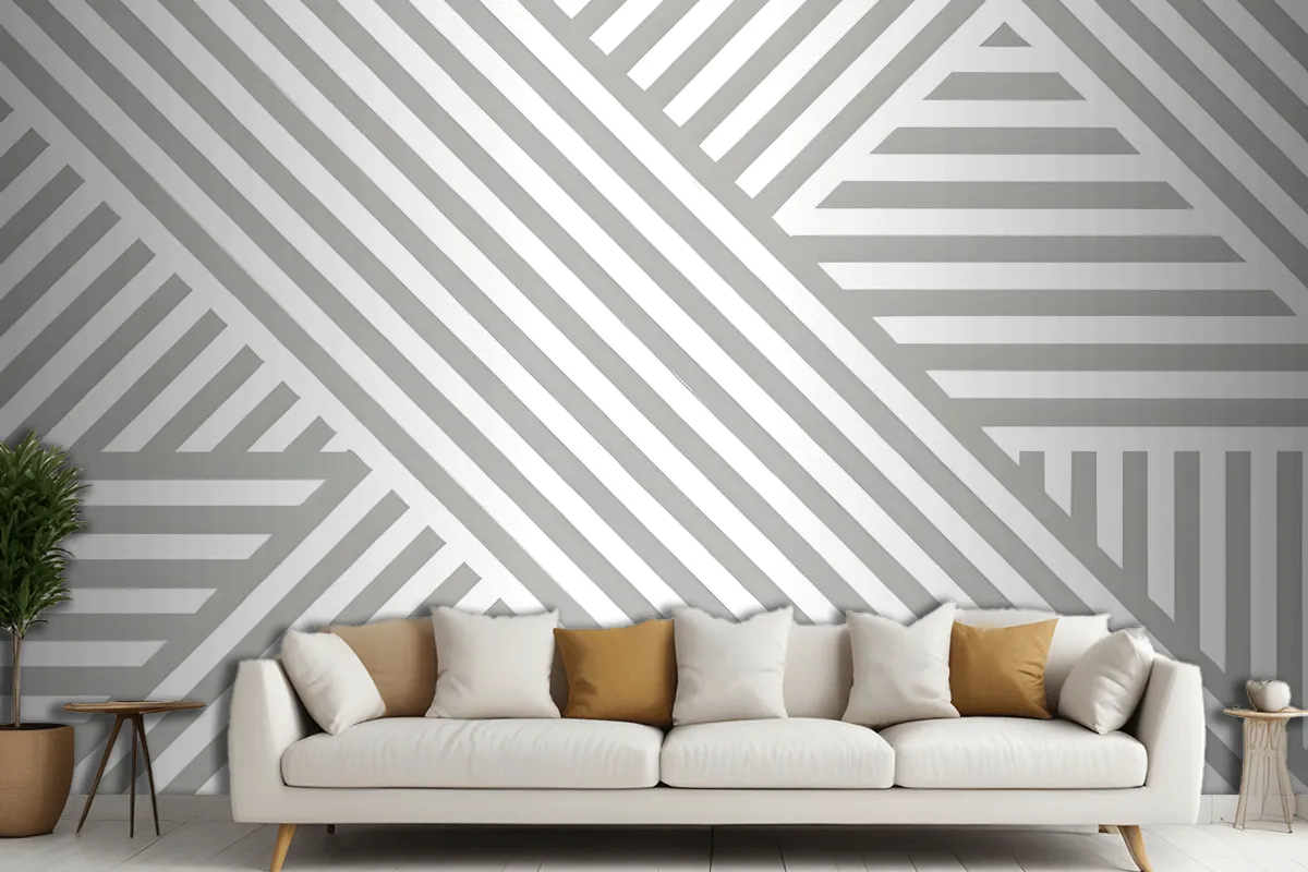 Gray White Diagonal Striped Pattern Wallpaper Mural