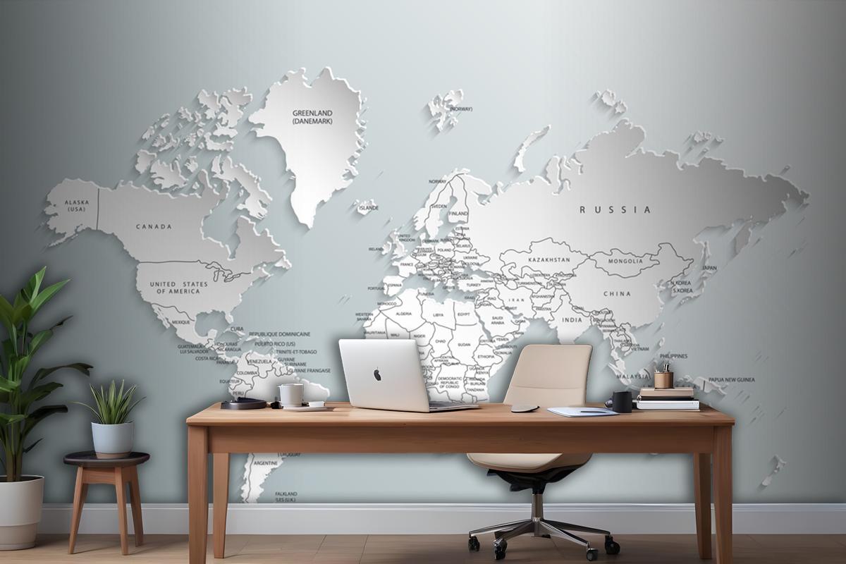 Gray World Map Countries Wallpaper Mural