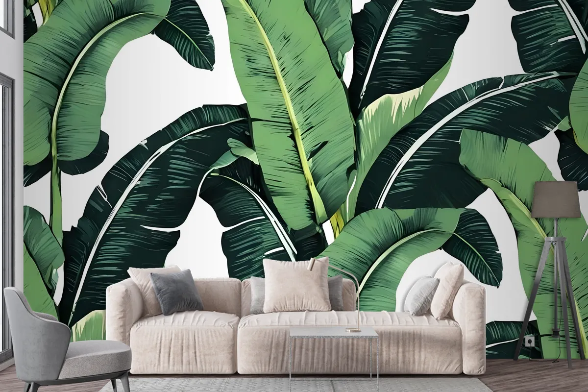 Green Banana Leaf Pattern Wallpaper Mural