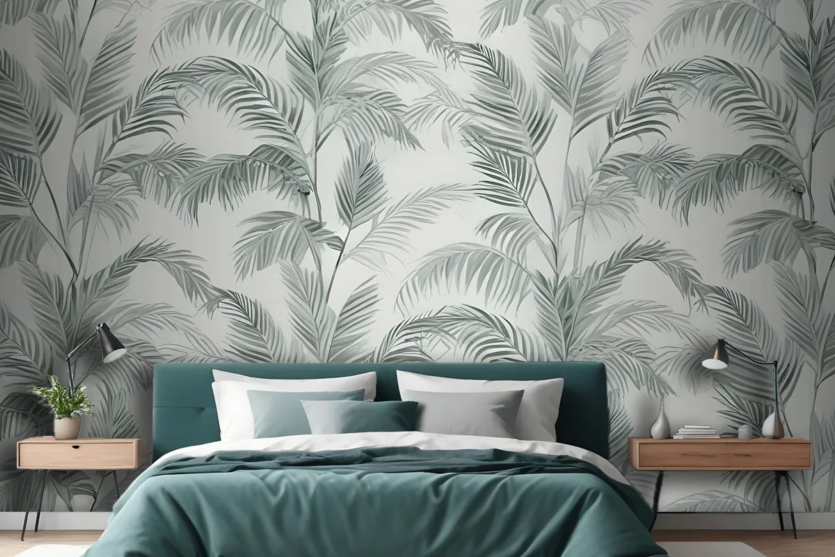 Green Inky Tropical Pattern Wallpaper Mural