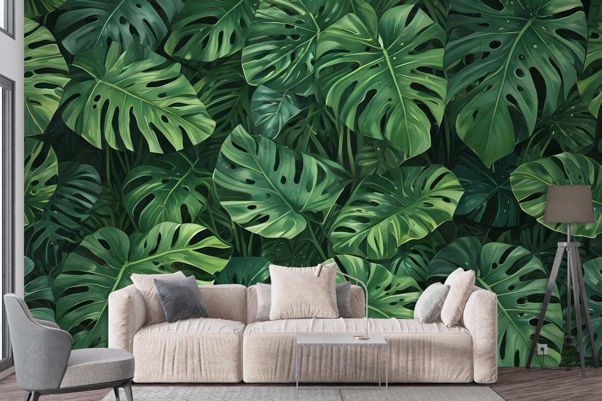 Green Tropical Leaves Wallpaper Mural