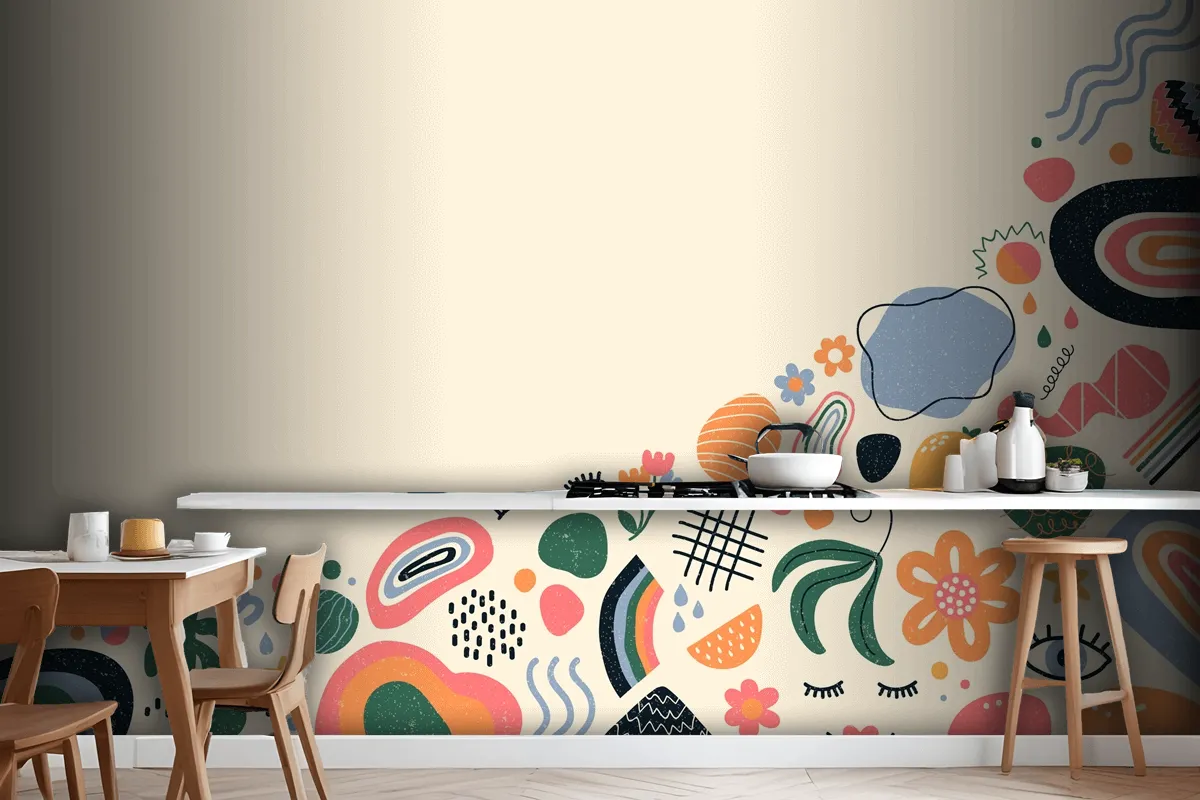 Handdrawn Abstract Organic Shapes Wallpaper Mural