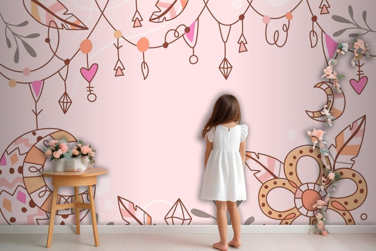 Hand Drawn Boho Background Girl Wallpaper Mural