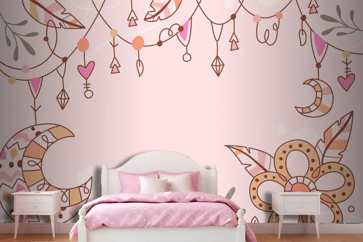 Hand Drawn Boho Background Girl Wallpaper Mural