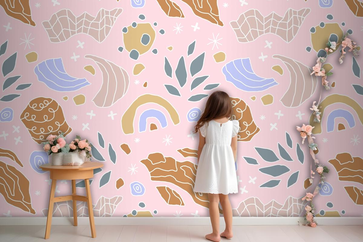 Hand Drawn Cutout Collage Pattern Wallpaper Mural