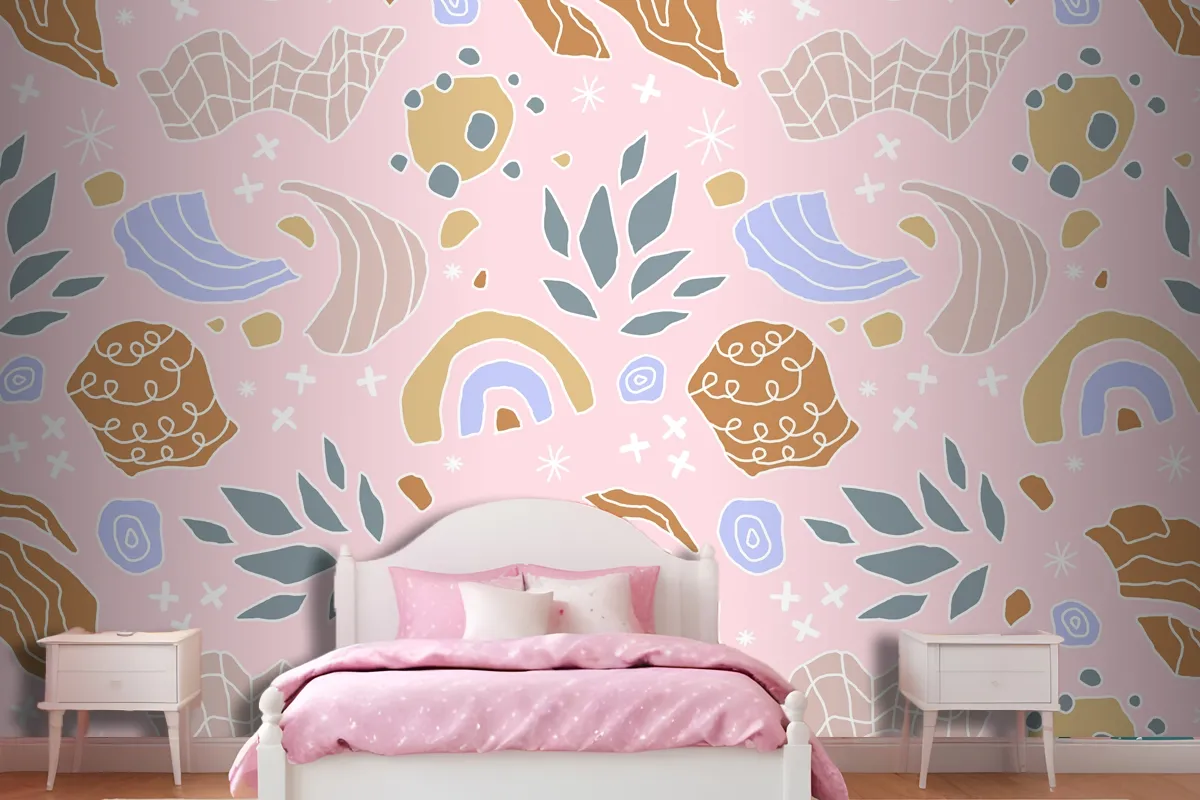 Hand Drawn Cutout Collage Pattern Wallpaper Mural