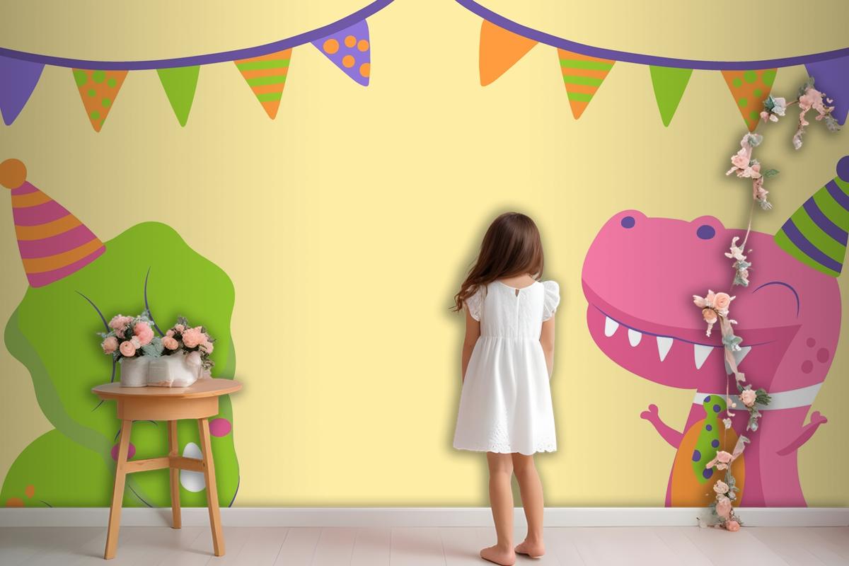 Hand Drawn Dinosaur Birthday Zoom Wallpaper Mural