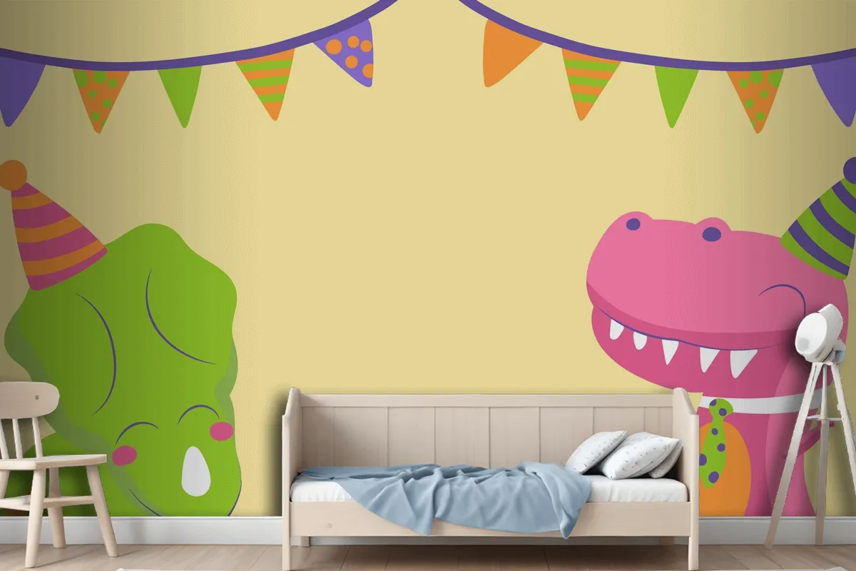 Hand Drawn Dinosaur Birthday Zoom Wallpaper Mural