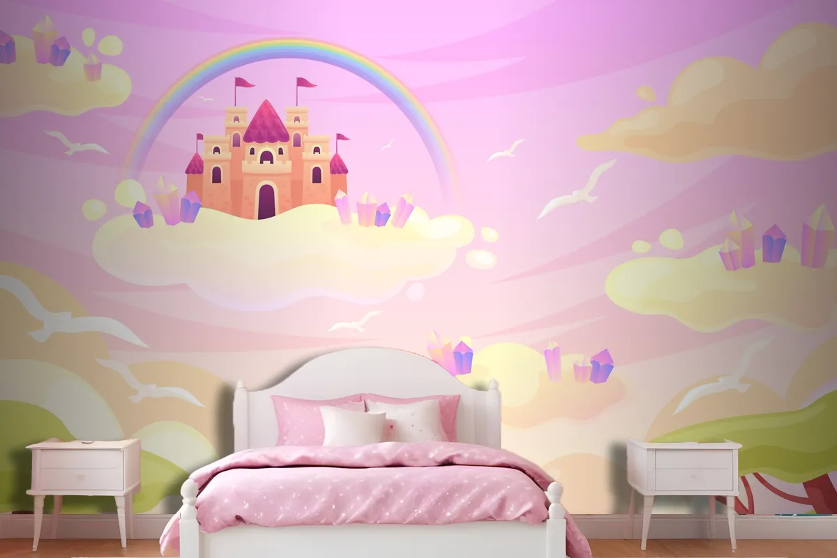 Hand Drawn Fairytale Background Girl Wallpaper Mural