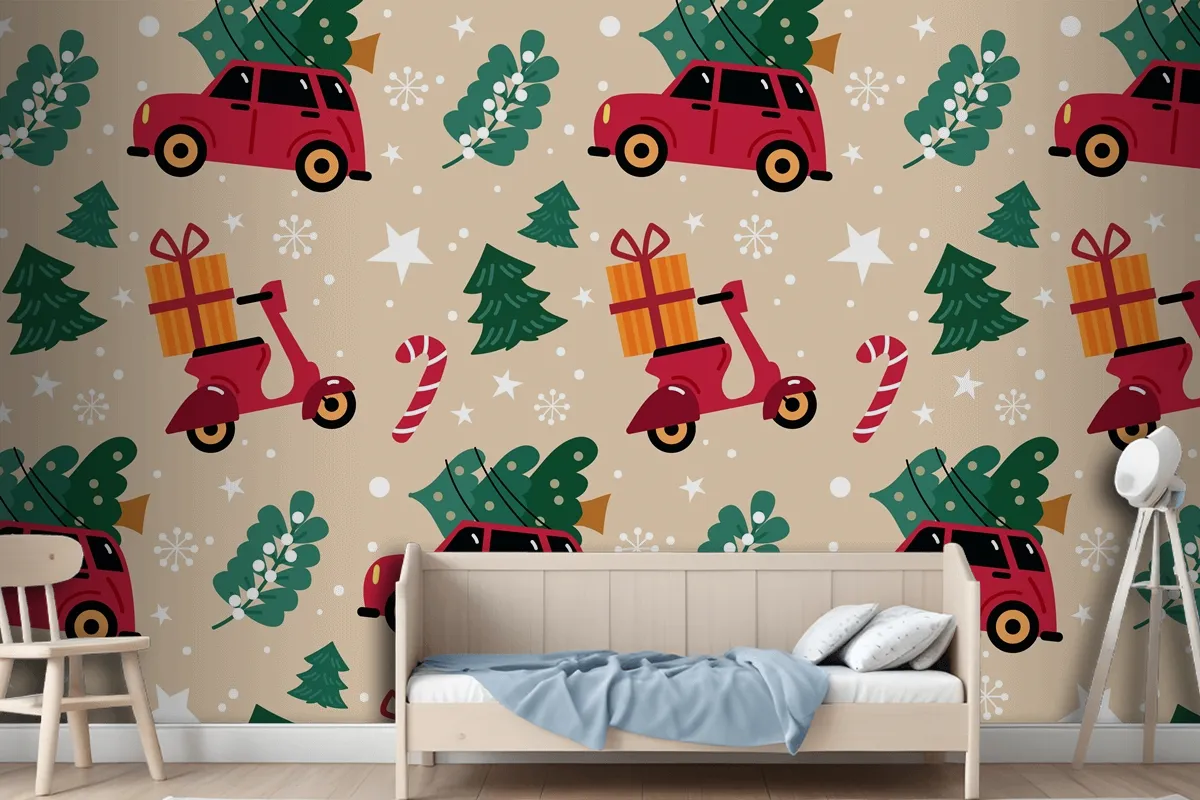 Hand Drawn Flat Christmas Pattern Design Wallpaper Mural