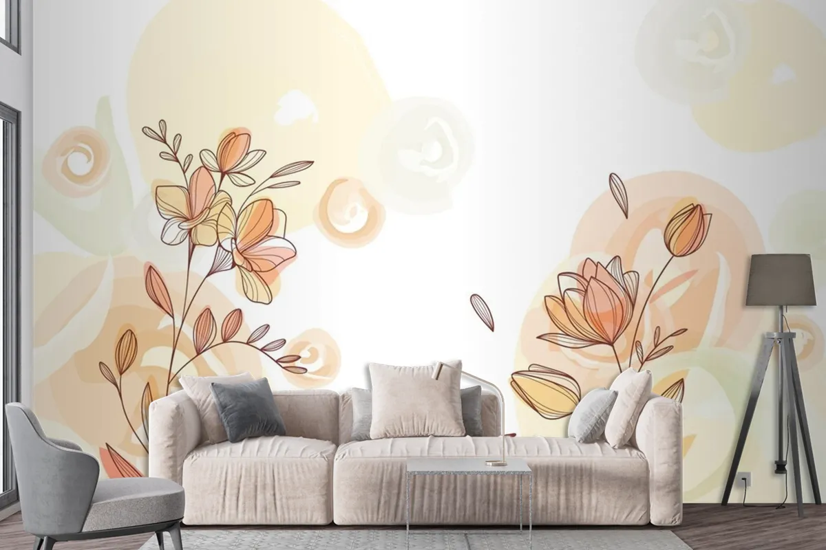 Hand Drawn Flowers Background Wallpaper Mural