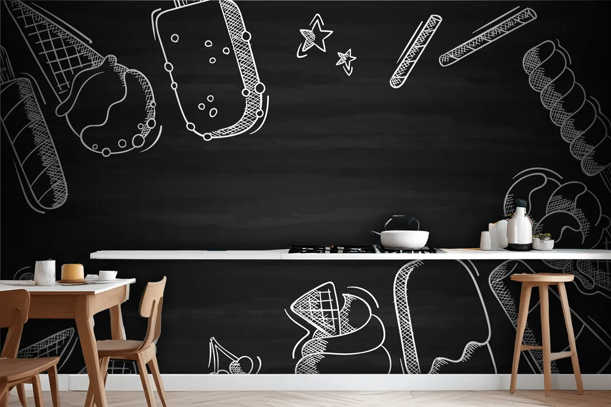 Hand Drawn Ice Cream Blackboard Wallpaper Mural