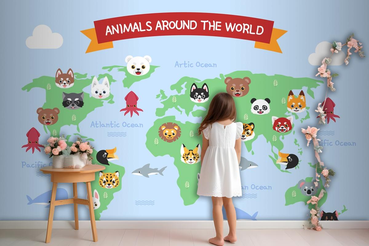 Hand Drawn Kids Map Wallpaper Mural