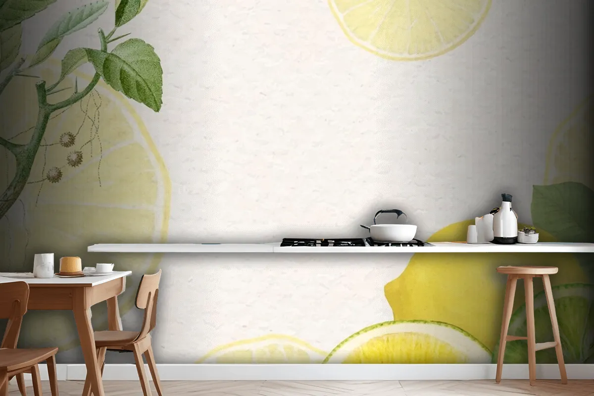 Hand Drawn Natural Fresh Lemon Wallpaper Mural