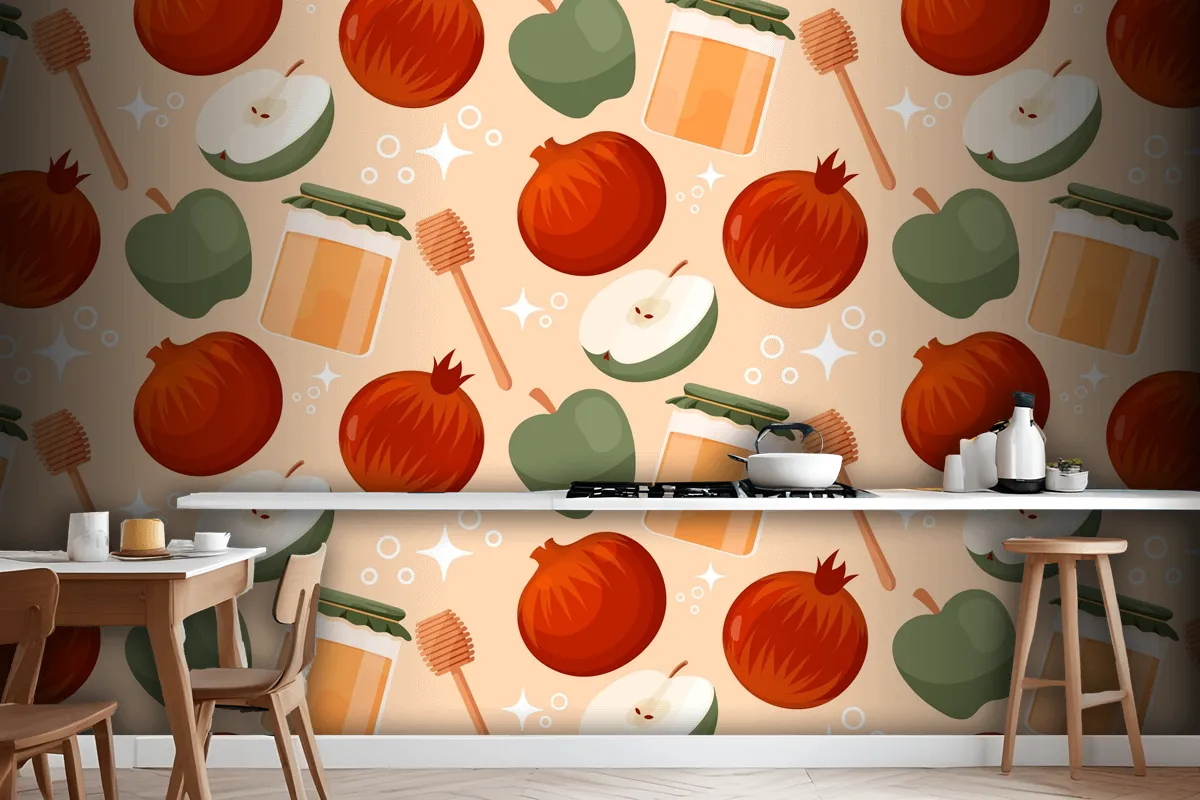 Hand Drawn Pattern Design For Jewish New Year Rosh Hashanah Celebration Wallpaper Mural