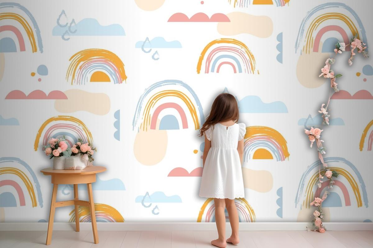 Hand Drawn Rainbow Pattern Design Girl Wallpaper Mural