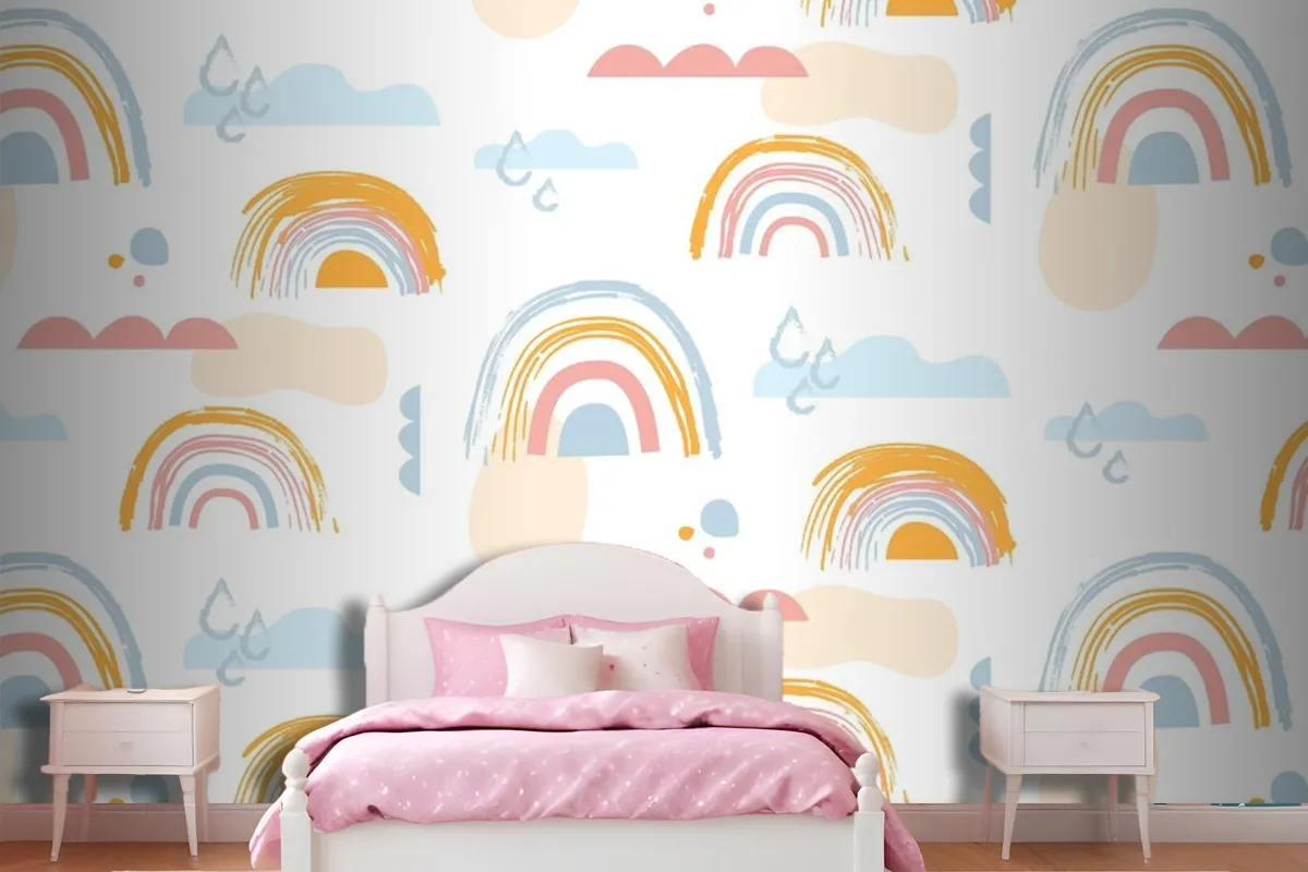 Hand Drawn Rainbow Pattern Design Girl Wallpaper Mural