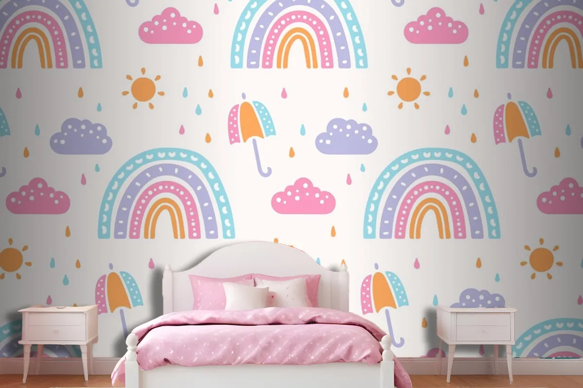 Hand Drawn Rainbow Pattern Design Kids Wallpaper Mural