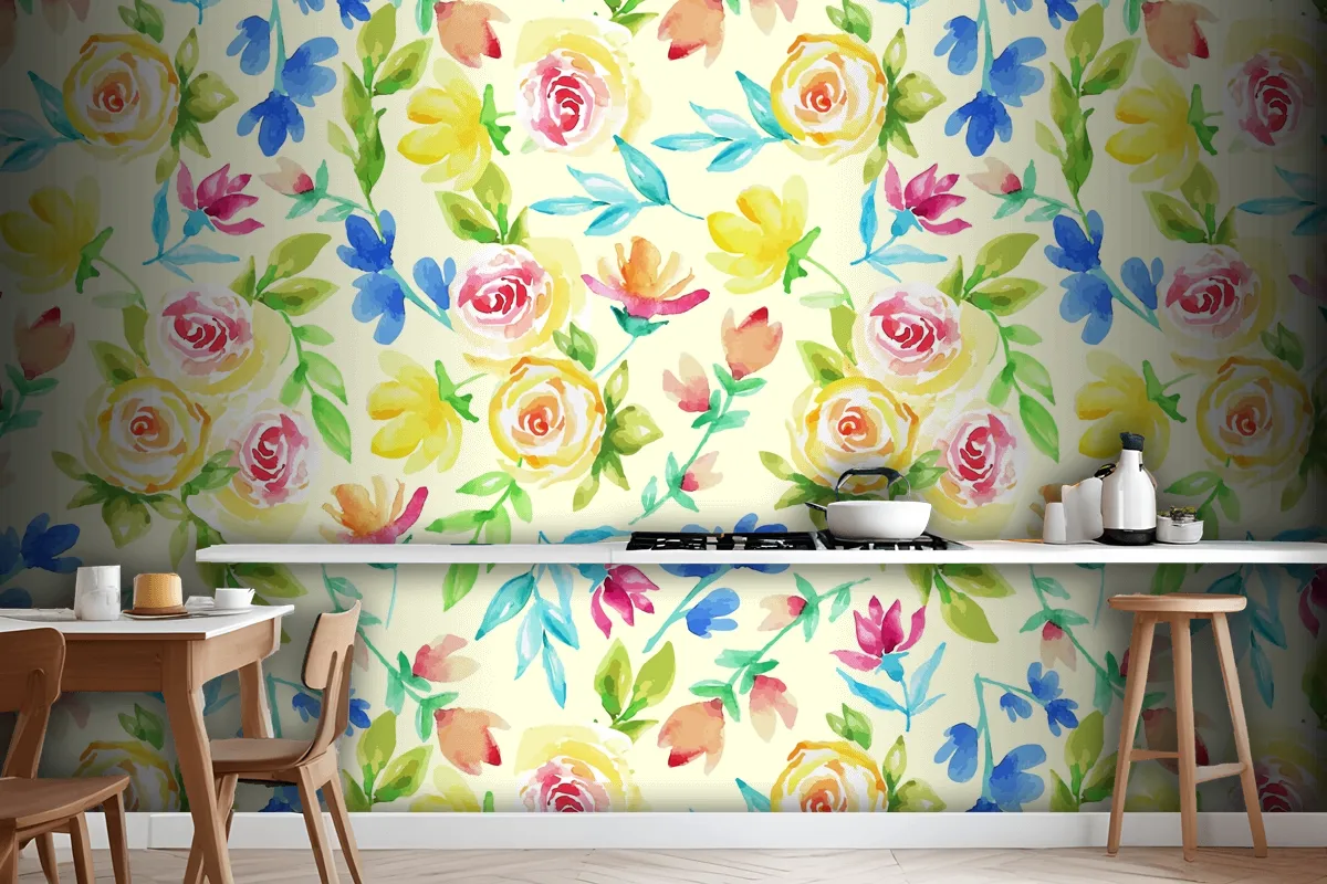 Hand Drawn Small Flowers Pattern Wallpaper Mural