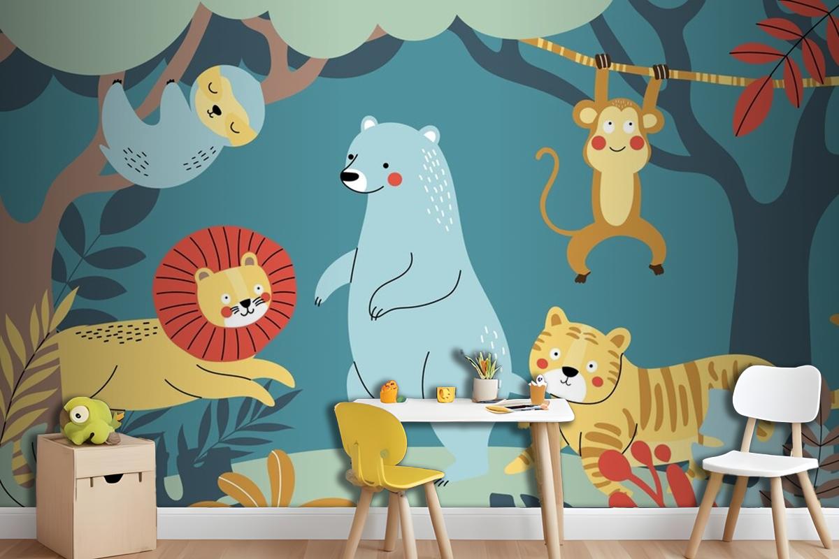 Hand Drawn Wildlife Background Wallpaper Mural