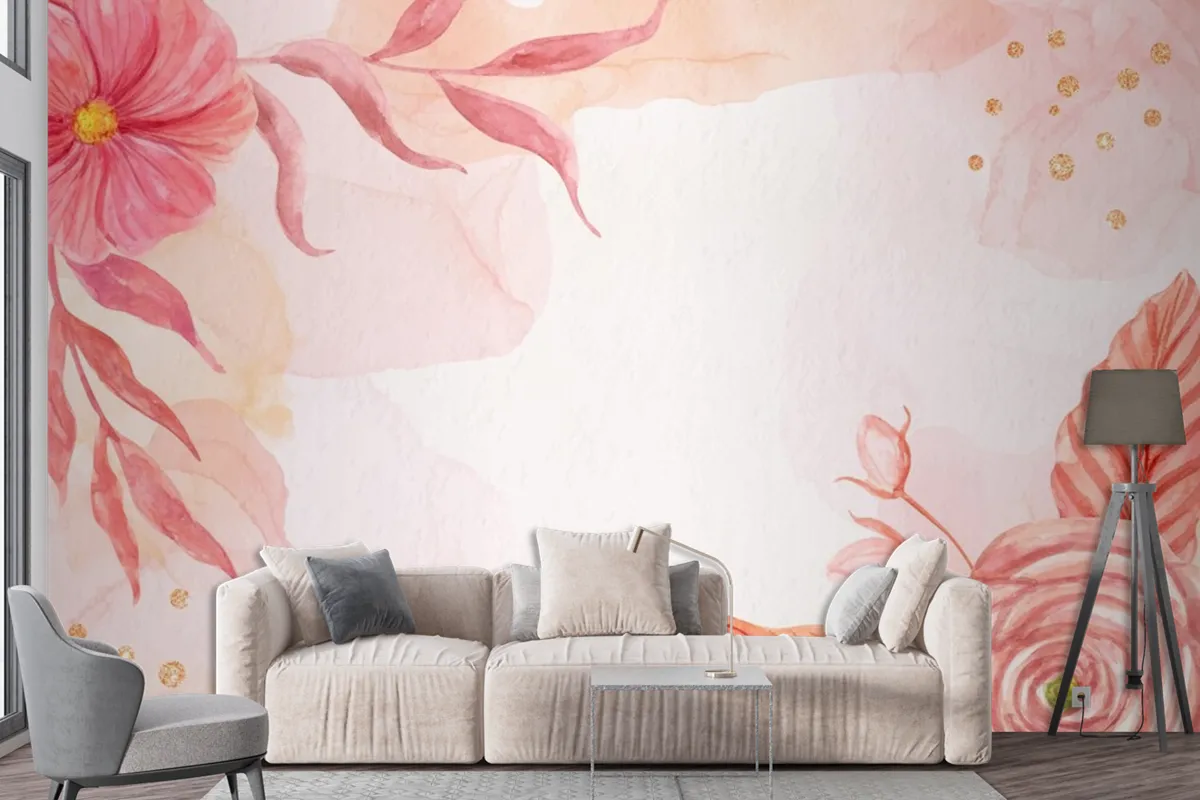 Hand Painted Flowers Background Wallpaper Mural