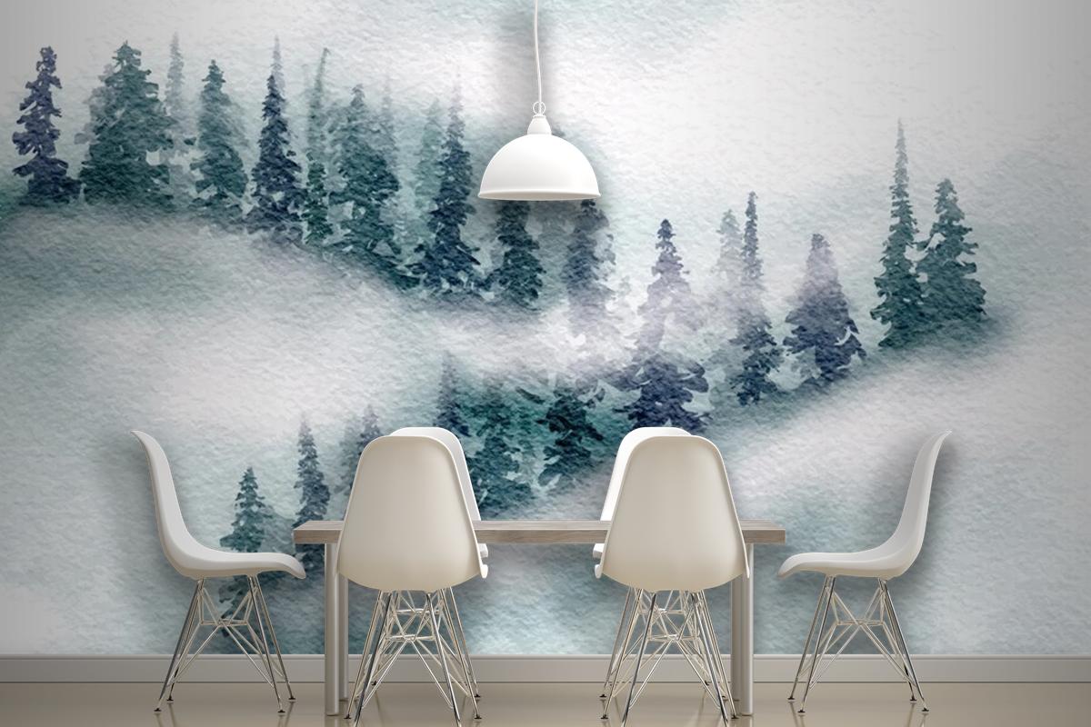 Hand Painted Japanese Themed Watercolour Landscape Wallpaper Mural