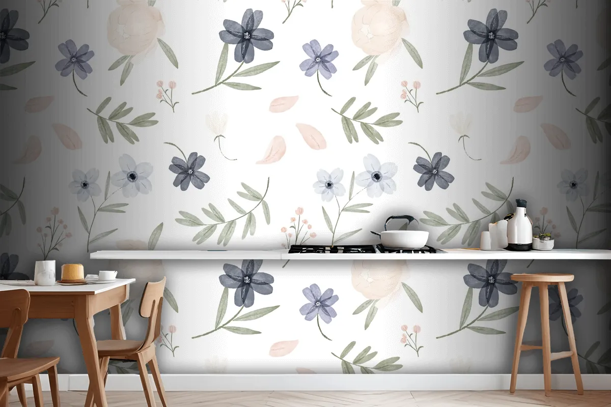 Hand Painted Watercolor Botanical Pattern Wallpaper Mural