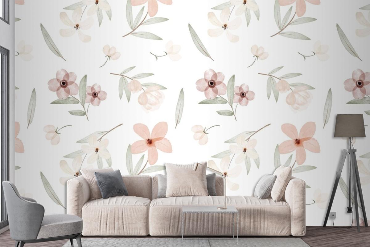 Hand Painted Watercolor Botanical Pattern Wallpaper Mural