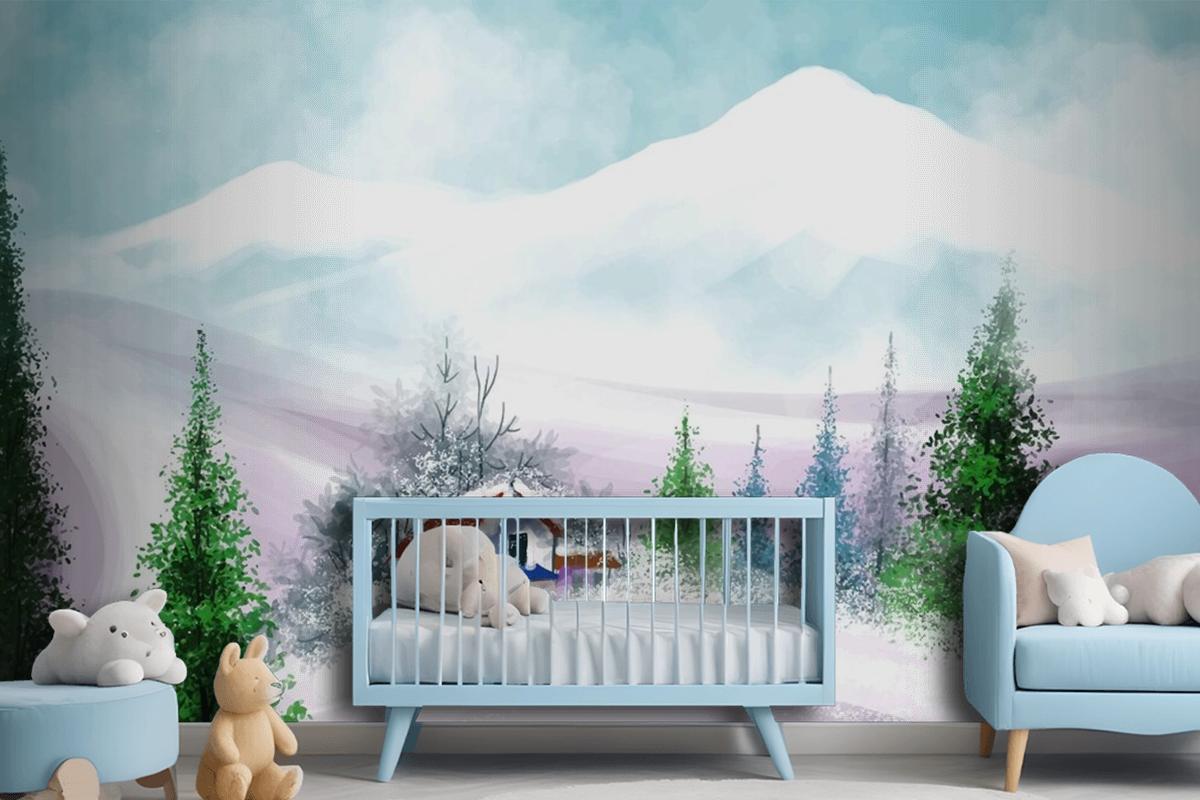 Hand Painted Watercolor Drawing For Christmas And Happy New Year Girl Wallpaper Mural