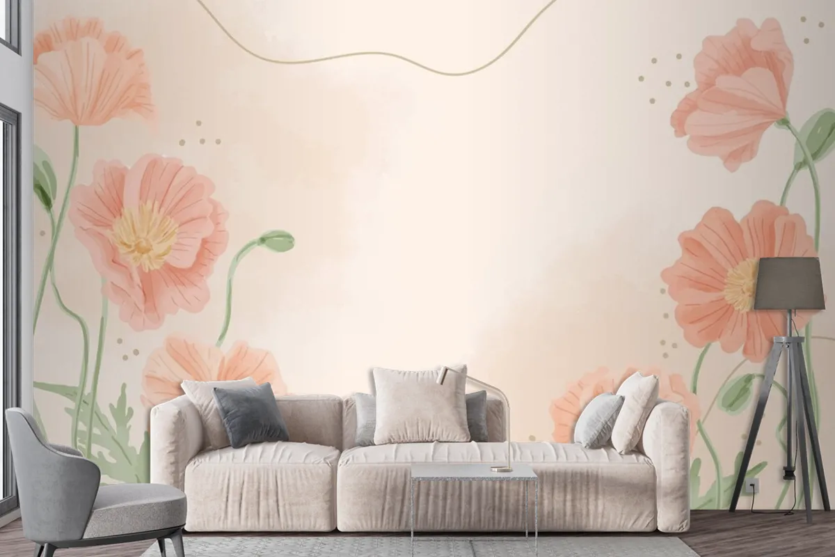 Hand Painted Watercolor Floral Background Wallpaper Mural