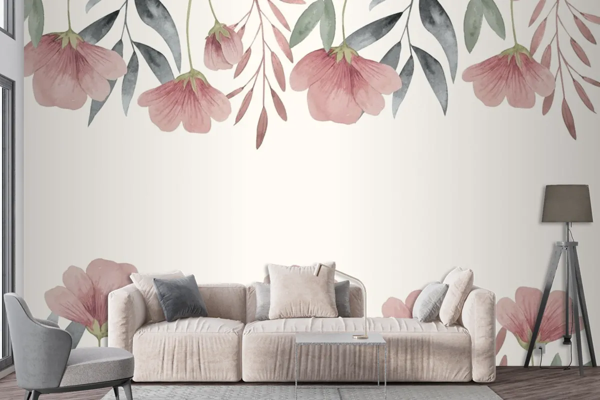 Hand Painted Watercolor Floral Background Wallpaper Mural