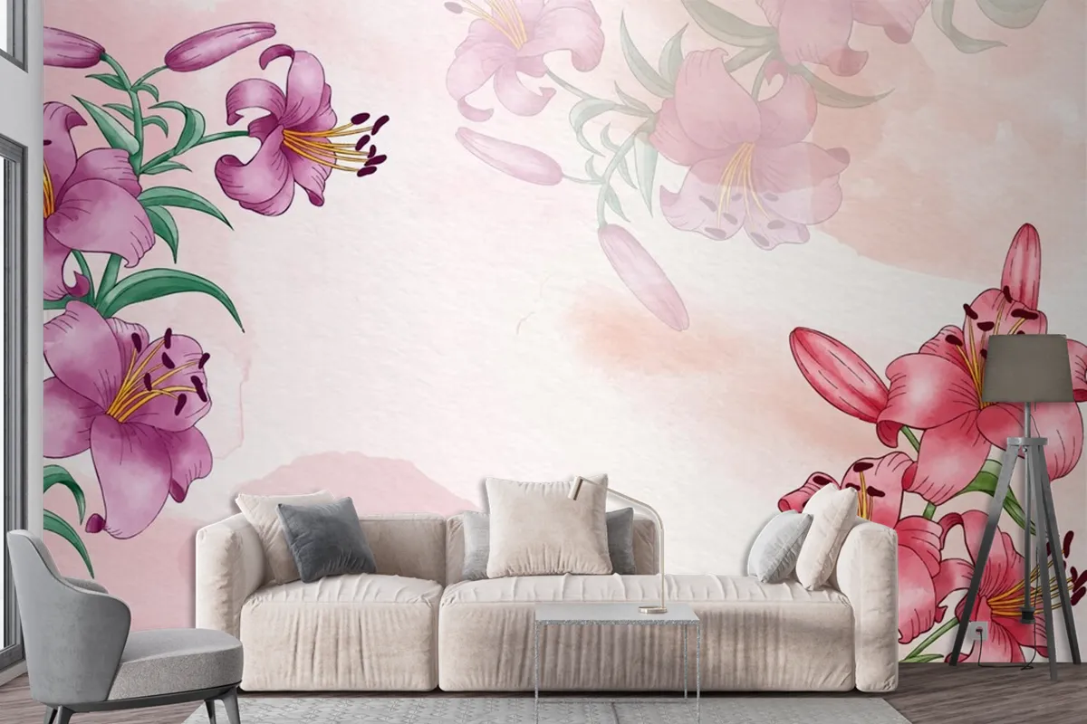 Hand Painted Watercolor Floral Background Wallpaper Mural