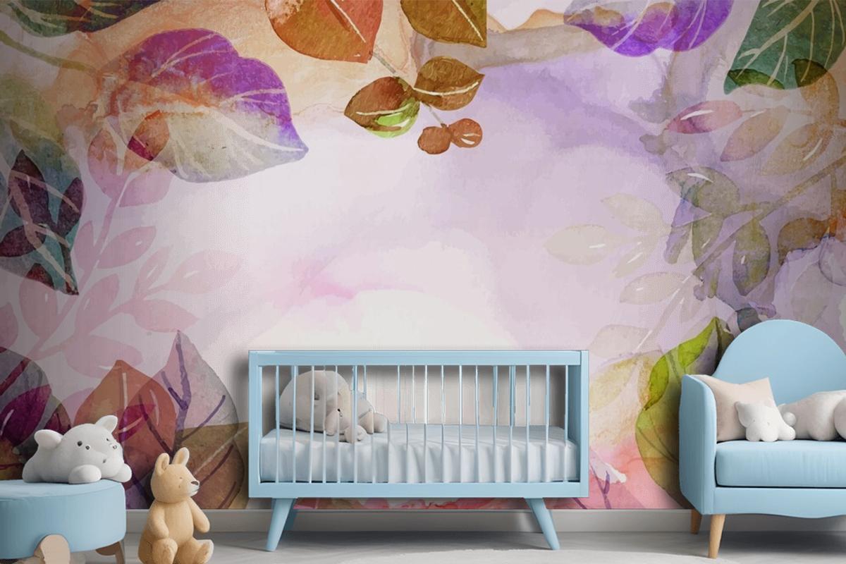 Hand Painted Watercolor Nature Background Girl Wallpaper Mural