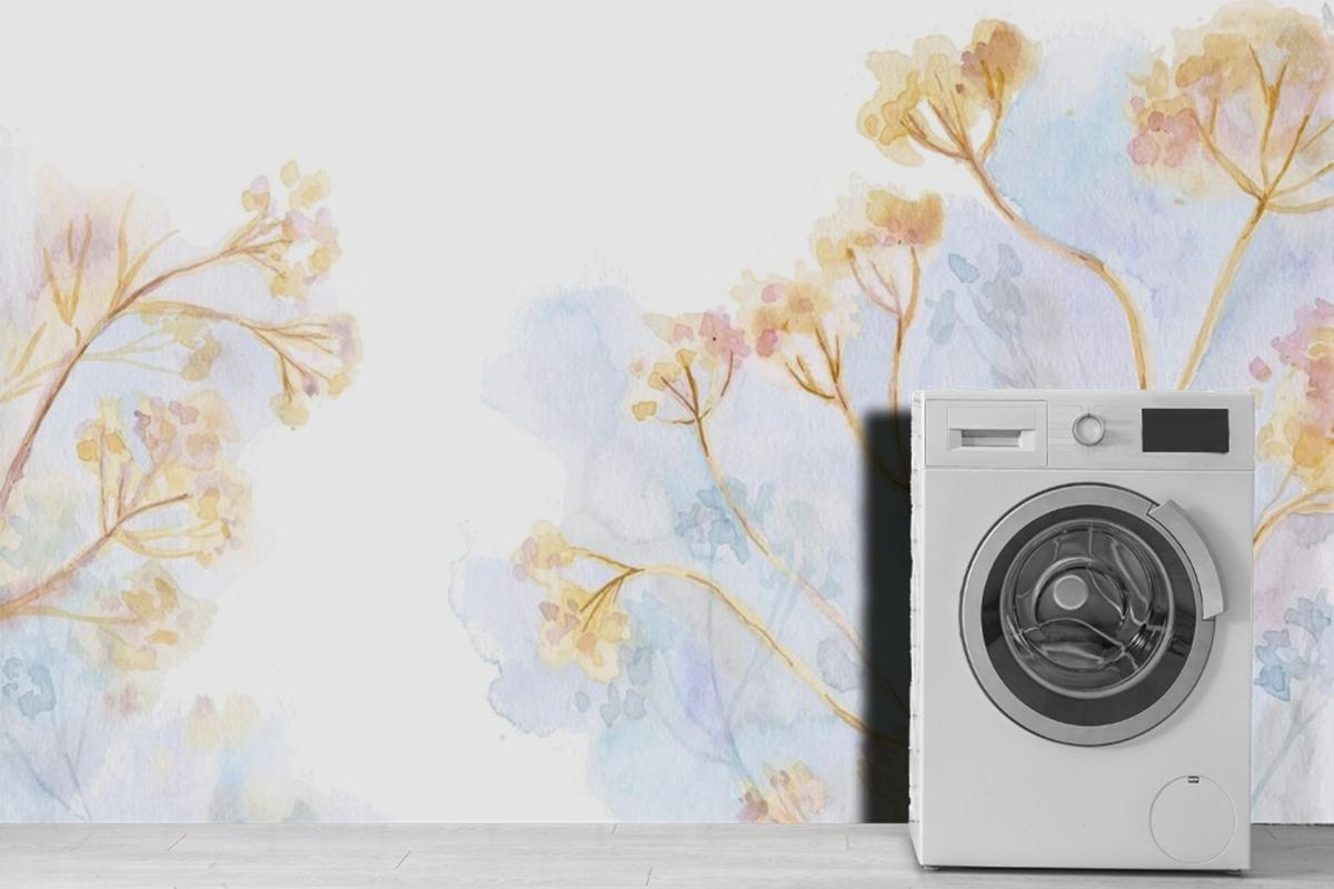 Hand Painted Watercolor Nature Laundry Room Wallpaper Mural