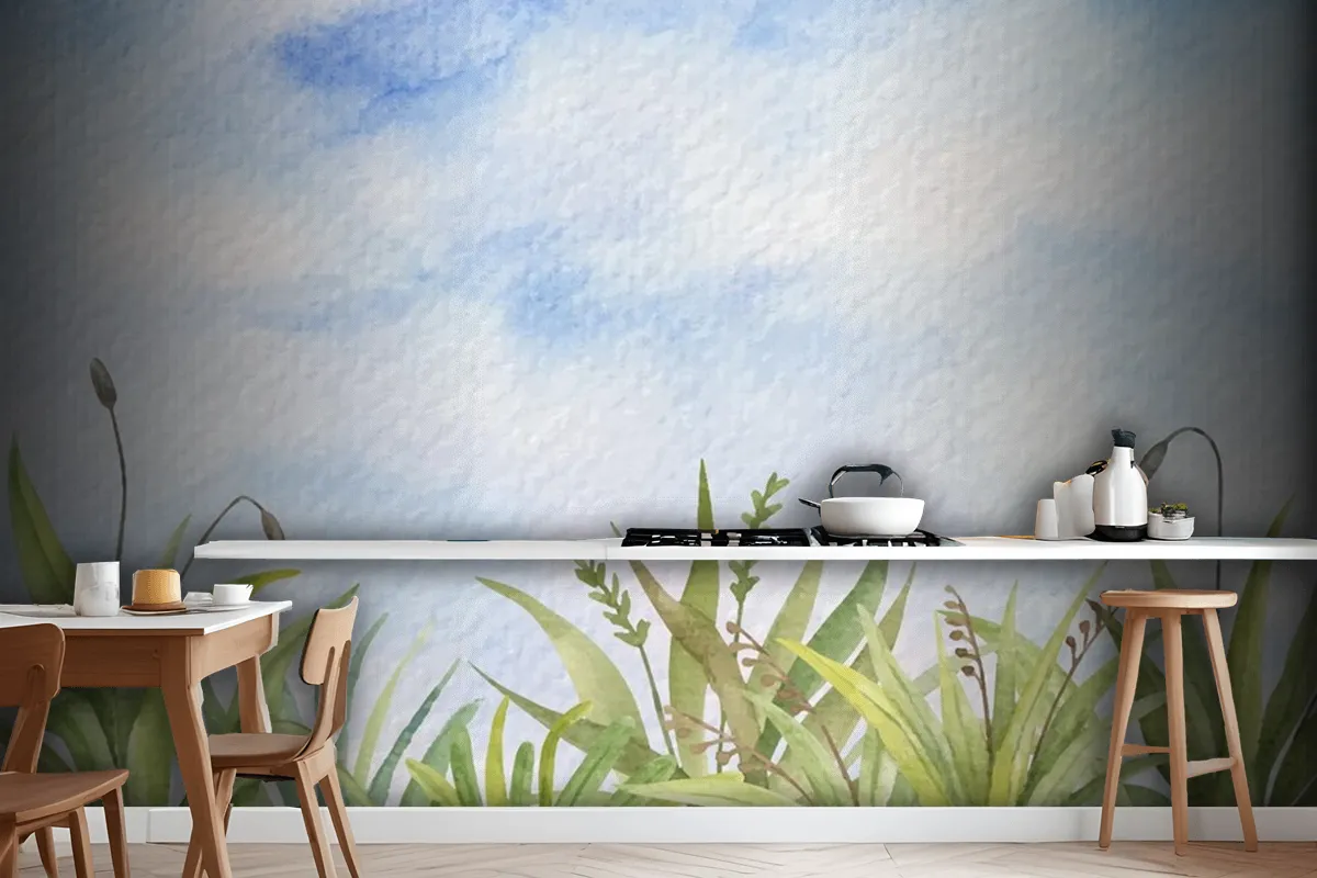 Hand Painted Watercolor Summer Landscape Wallpaper Mural