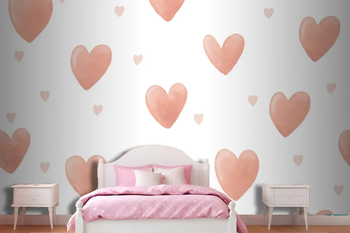 Heart Background Cute Watercolor Wallpaper Mural