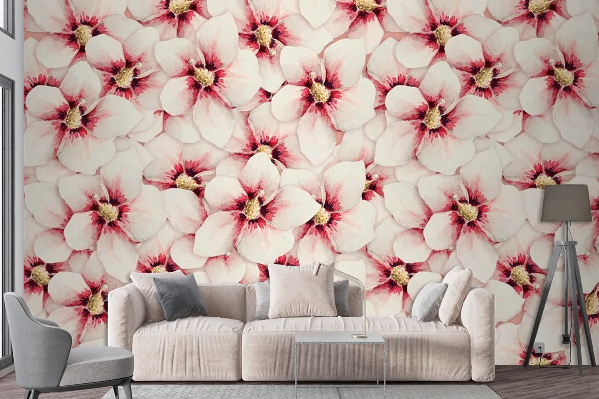 Hibiscus Flower Pattern Background Wallpaper Mural