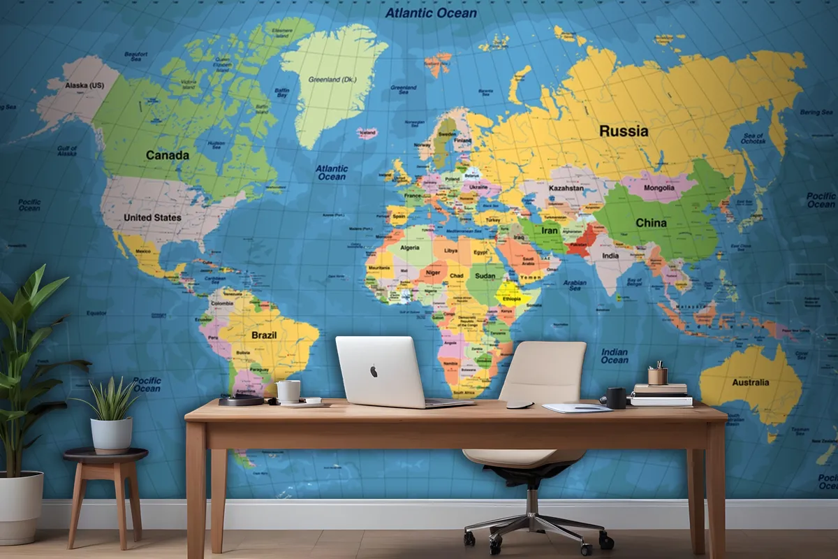 High Detailed Illustration Of World Map Wallpaper Mural