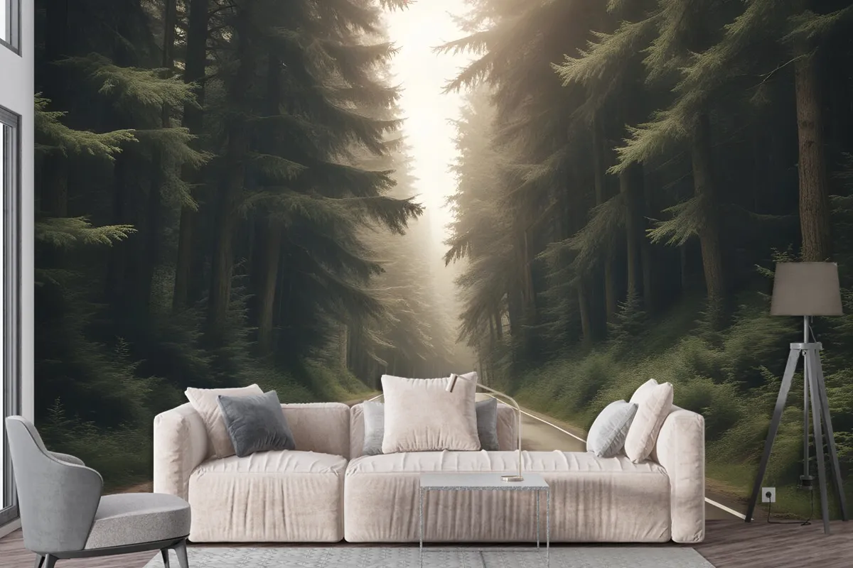 Highway On The Forest Landscape Wallpaper Mural