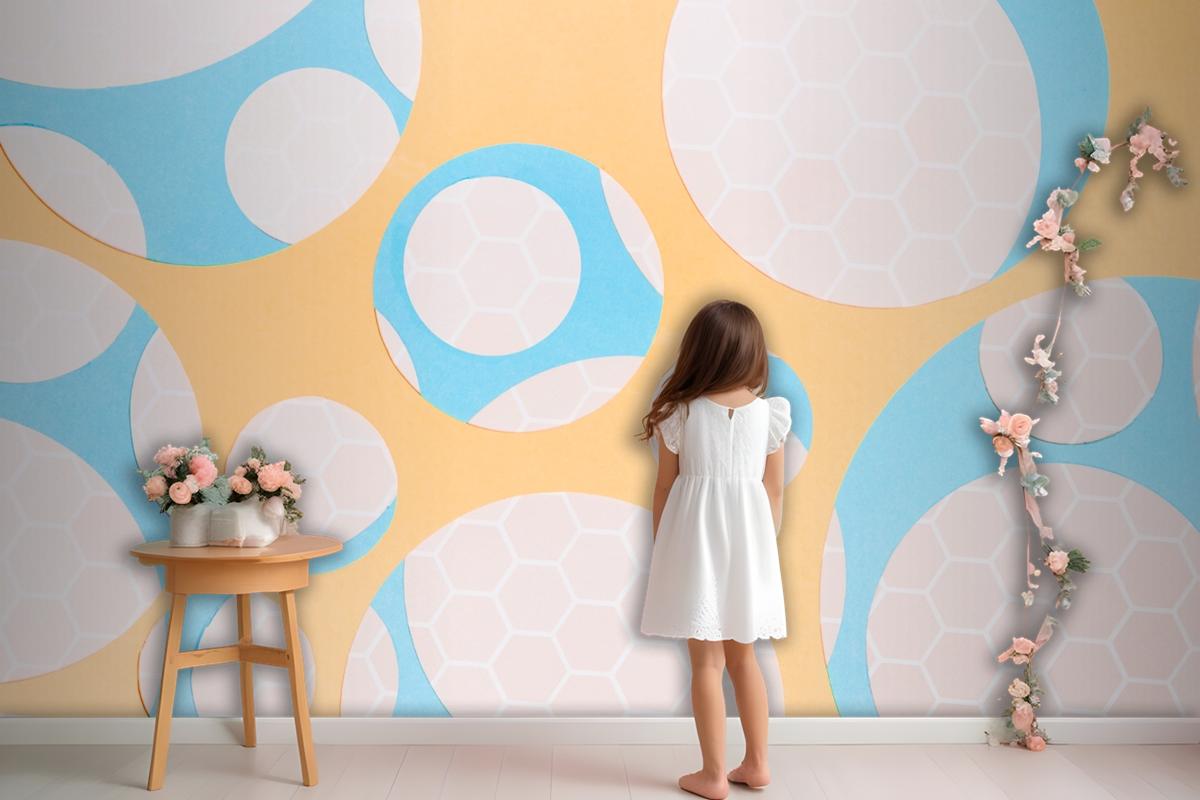 Honeycomb Pattern On Circle Shape Over The Yellow Wallpaper Mural