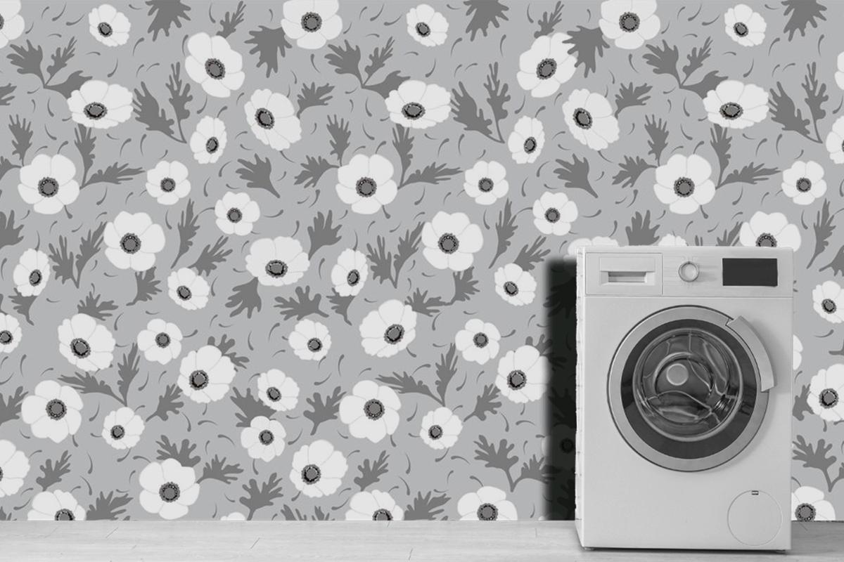 Horizontally And Vertically Repeatable  Seamless Monochrome Floral Pattern Wallpaper Mural