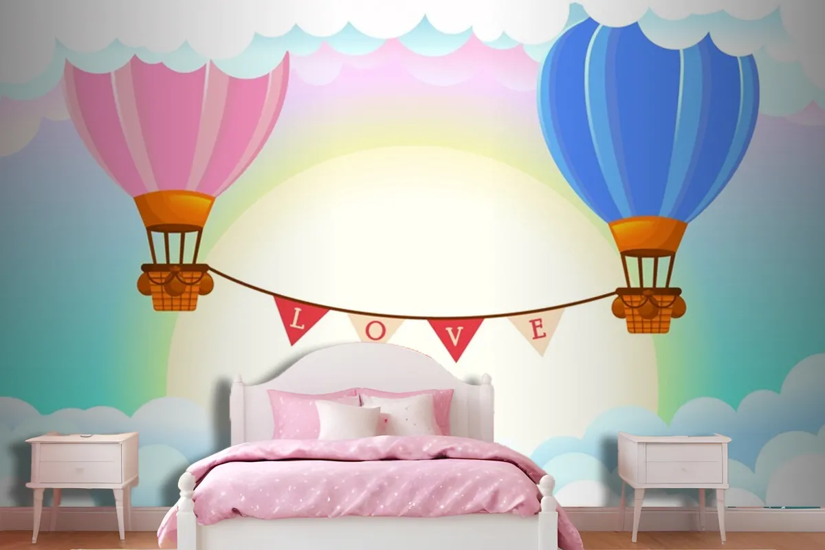 Hot Air Balloons Girl Wallpaper Mural