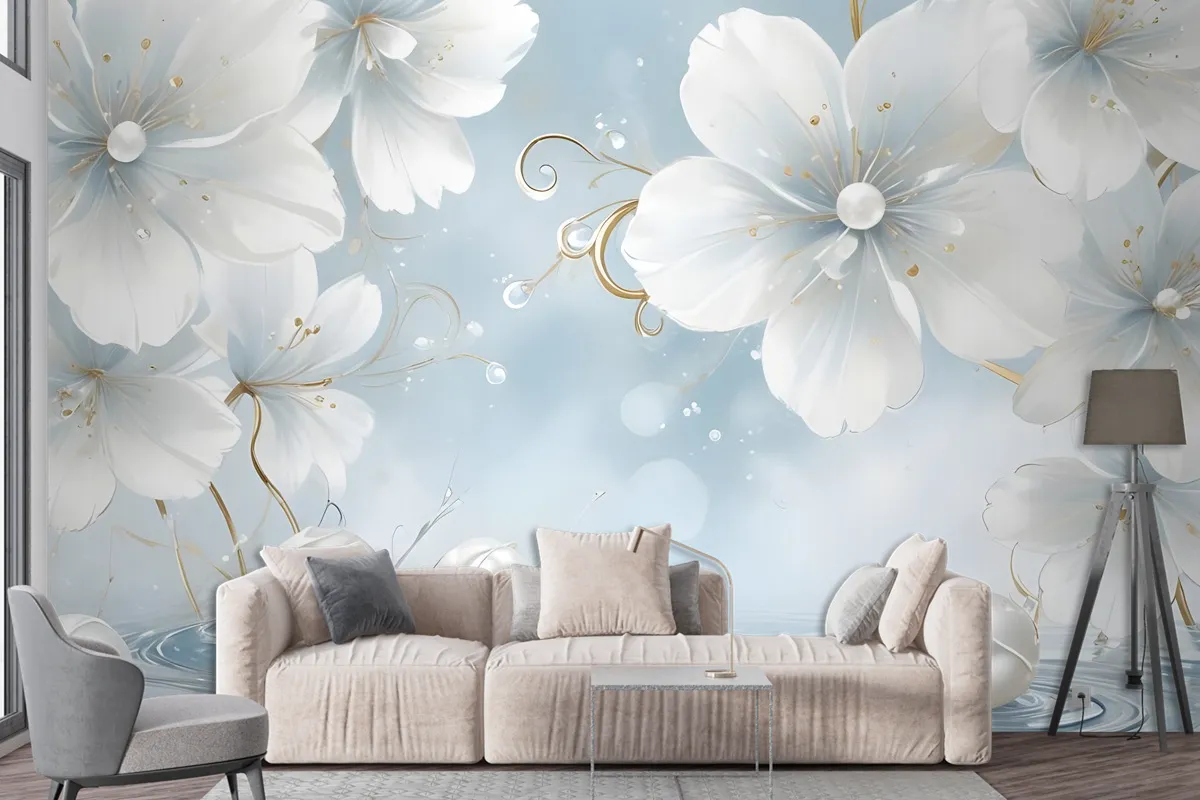 Jewelry White Lux Floral Wallpaper Mural