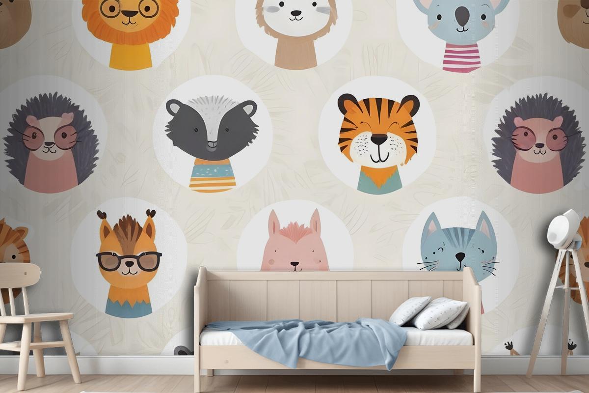 Kids Cute Safari Animals Pattern Wallpaper Mural