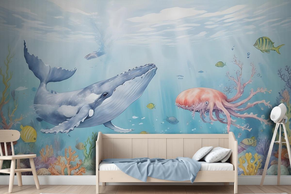 Kids Cute Whale Undersea Wallpaper Murals