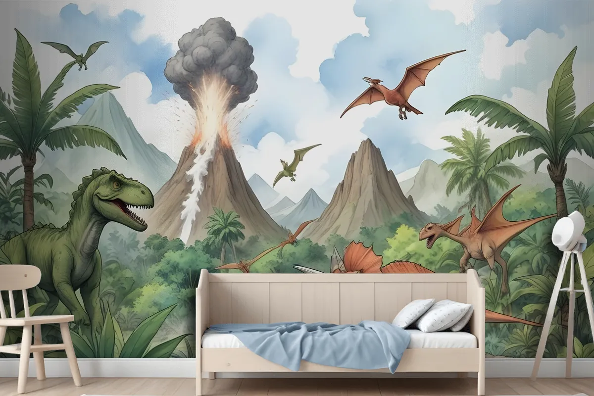 Kids Dinosaur With Trex Jurassic World Wallpaper Mural