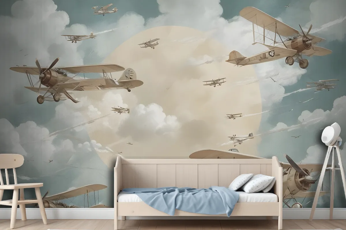 Kids Moon With Aircraft Wallpaper Mural