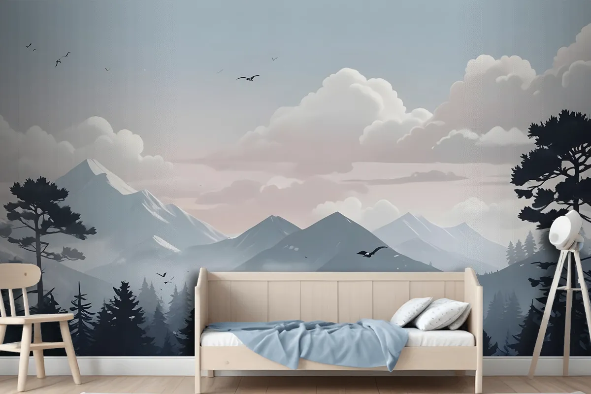 Kids Mountain Landscape With Snow Wallpaper Mural