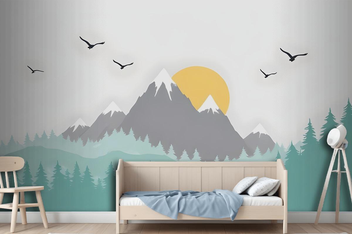 Kids Mountain Landscape With Trees Wallpaper Mural